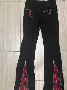 Hot Topic Black Pants with Red Plaid Trim